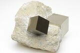 Two, Perfect, Natural Pyrite Cubes in Rock - Navajun, Spain #208959-1